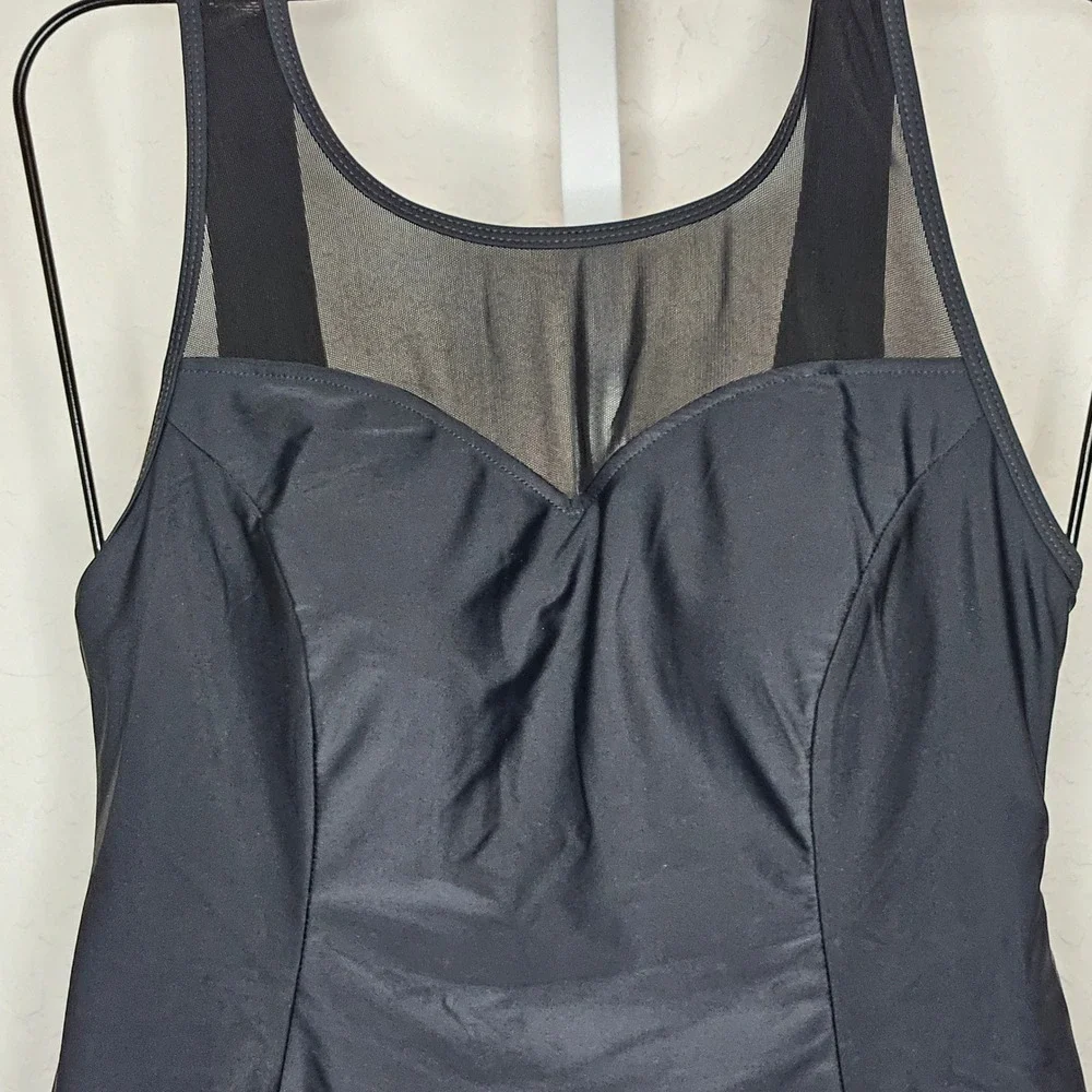 Shore Shapes Black Mesh Illusion Neck One Piece Swimdress‎ Swimsuit Womens 8
